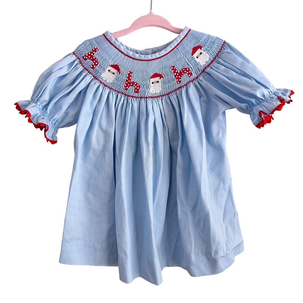 La Princess Vintage Chambray Dress Baby Girls 18M Scalloped Striped Blue USA New